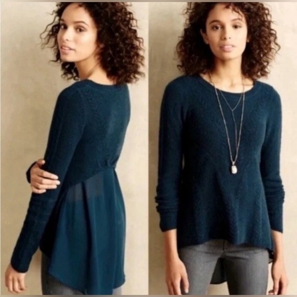 KNITTED & KNOTTED Anthropologie GORGEOUS M Senni Teal Sweater Sheer Panel Alpaca - Picture 1 of 13